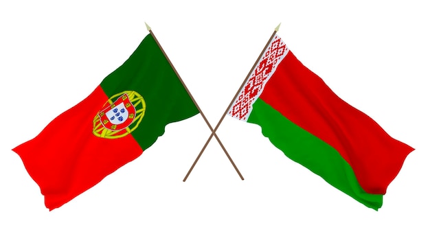 Rendu 3D d'arrière-plan pour les concepteurs illustrateurs Drapeaux de la fête de l'indépendance nationale Portugal et Biélorussie