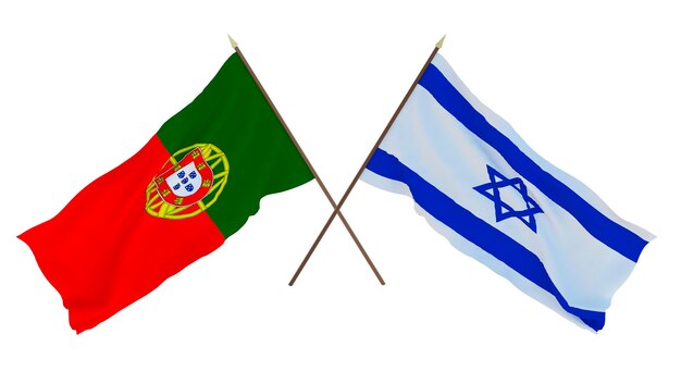 Rendu 3D d'arrière-plan pour les concepteurs illustrateurs Drapeaux de la fête de l'indépendance nationale Portugal et Israël