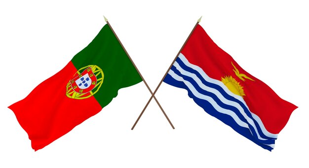 Rendu 3D d'arrière-plan pour les concepteurs illustrateurs Drapeaux de la fête de l'indépendance nationale Portugal et Kiribati