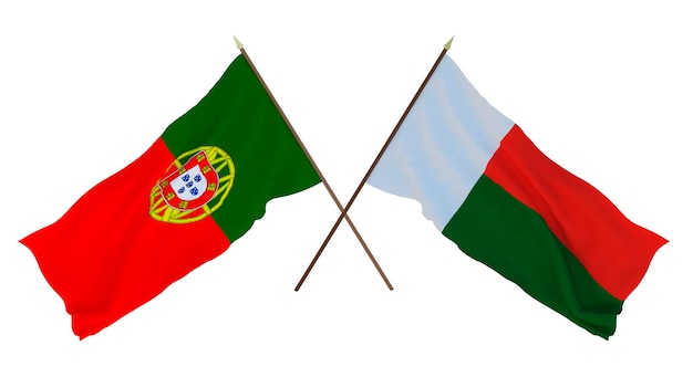 Rendu 3D d'arrière-plan pour les concepteurs illustrateurs Drapeaux de la fête de l'indépendance nationale Portugal et Madagascar