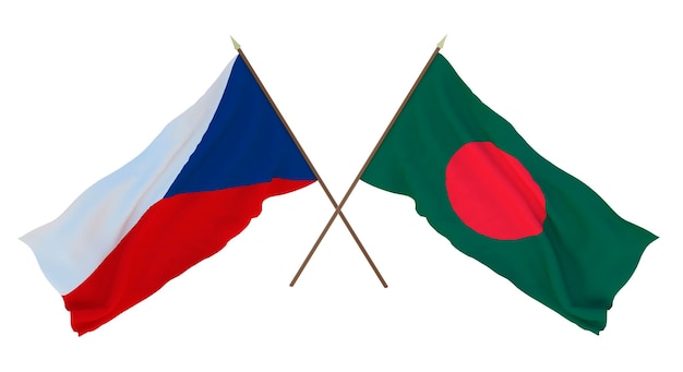 Rendu 3D d'arrière-plan pour les concepteurs illustrateurs Drapeaux de la fête de l'indépendance nationale République tchèque et Bangladesh