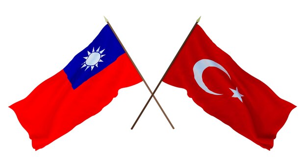 Rendu 3D d'arrière-plan pour les concepteurs illustrateurs Drapeaux de la fête de l'indépendance nationale Taïwan et Turquie