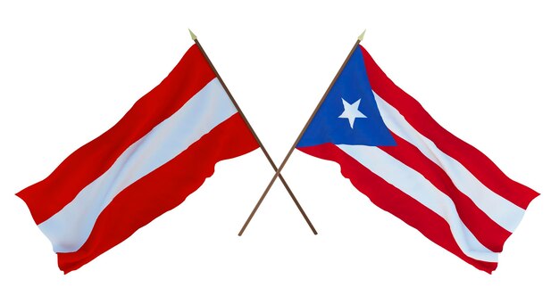 Rendu 3D d'arrière-plan pour les concepteurs illustrateurs Drapeaux de la fête nationale de l'indépendance Autriche et Porto Rico