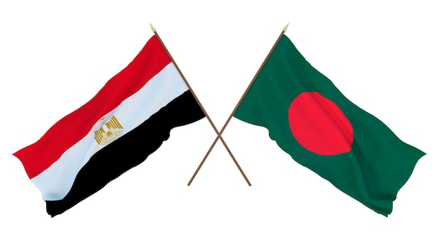 Rendu 3D d'arrière-plan pour les concepteurs illustrateurs Drapeaux de la fête nationale de l'indépendance de l'Égypte et du Bangladesh