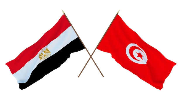 Rendu 3D d'arrière-plan pour les concepteurs illustrateurs Drapeaux de la fête nationale de l'indépendance de l'Égypte et de la Tunisie