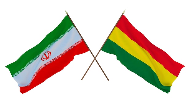Rendu 3D d'arrière-plan pour les concepteurs illustrateurs Drapeaux de la fête nationale de l'indépendance de l'Iran et de la Bolivie