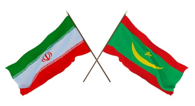 Rendu 3D d'arrière-plan pour les concepteurs illustrateurs Drapeaux de la fête nationale de l'indépendance Iran et Mauritanie