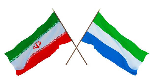 Rendu 3D d'arrière-plan pour les concepteurs illustrateurs Drapeaux de la fête nationale de l'indépendance Iran et Sierra Leone