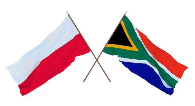 Rendu 3D d'arrière-plan pour les concepteurs illustrateurs Drapeaux de la fête nationale de l'indépendance Pologne et Afrique du Sud
