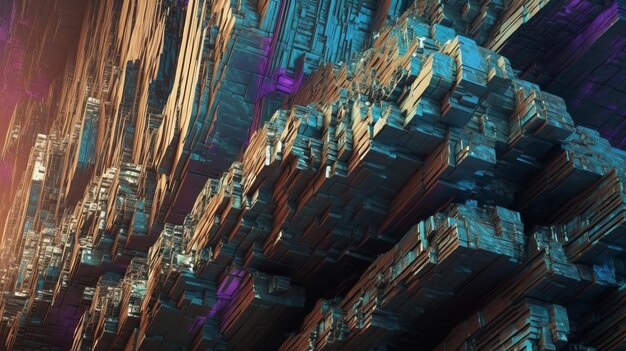 Rendu 3D de l'art numérique de la paroi rocheuse de bismuth irisé