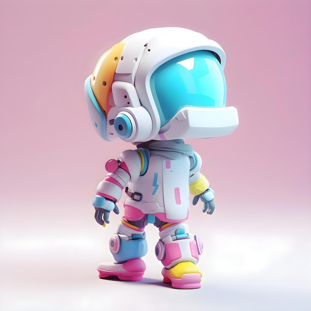 Rendu 3D d'un astronaute mignon sur fond rose