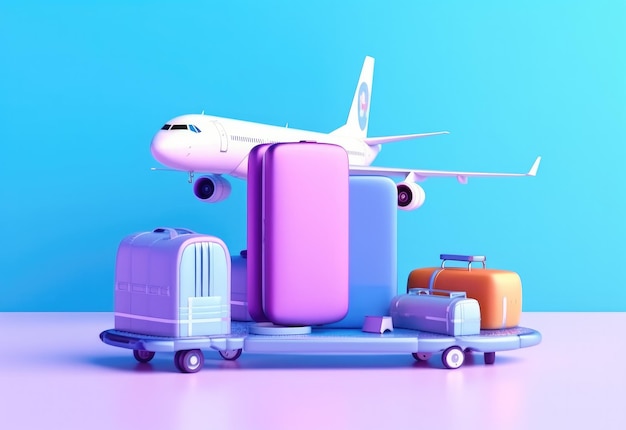 Rendu 3D de bagages et d'un fond plat d'avion AI générative