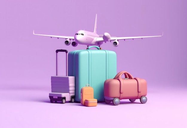 Rendu 3D de bagages et d'un fond plat d'avion AI générative