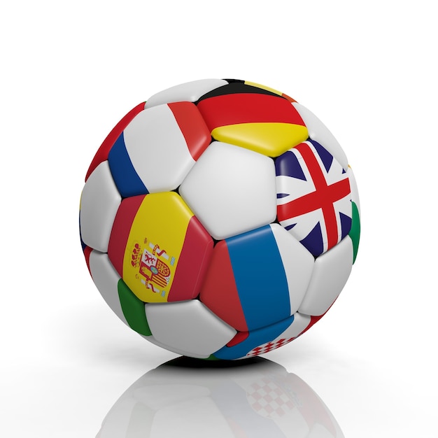 Rendu 3D Ballon de football avec divers drapeaux