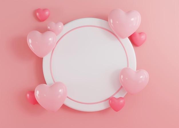 Rendu 3d Bannière de la Saint-Valentin avec des ballons en forme de coeur Bannière d'illustration de vacances pour la conception de la Saint-Valentin et de la fête des mères