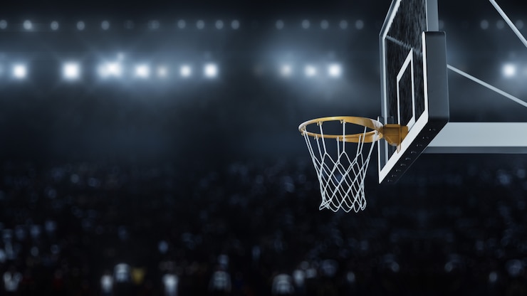 Photo le rendu 3d basketball a frappé le panier