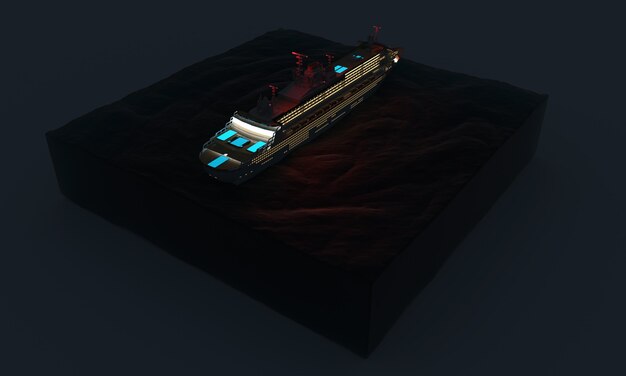 Rendu 3D d'un bateau de croisière sur une mer bleue parfaite