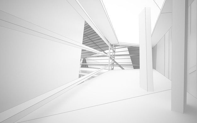 Un rendu 3d d'un bâtiment blanc avec un escalier au milieu.