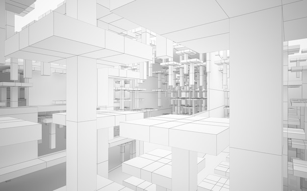 Rendu 3D d'un bâtiment avec des cubes blancs