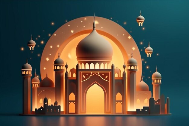 Rendu 3D Beau fond islamique avec modèle d'éléments islamiques