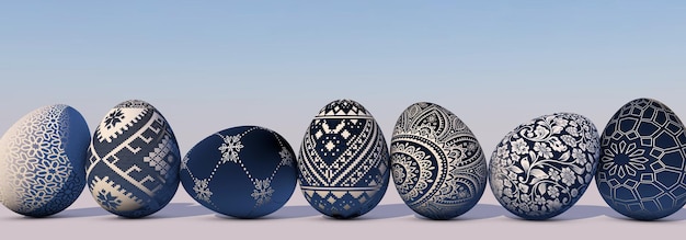 Rendu 3D Belle carte de Pâques avec des oeufs de Pâques d'affilée