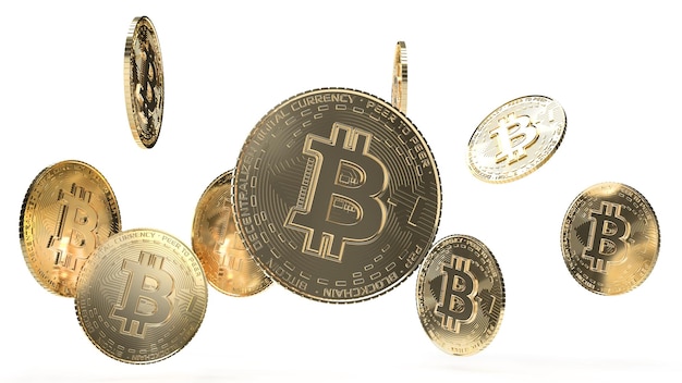 rendu 3d bitcoin morts tombant pièces de monnaie bitcoin