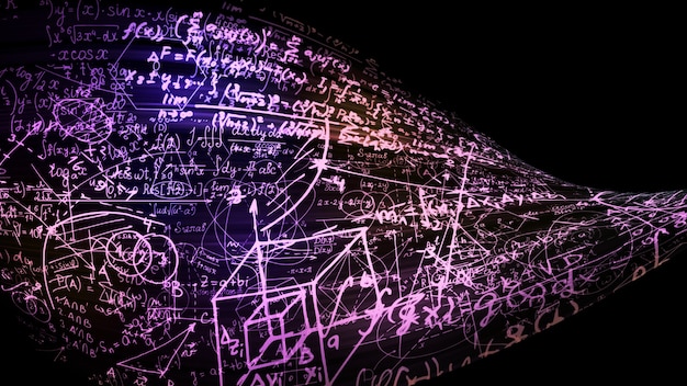 Rendu 3D de blocs abstraits de formules mathématiques situés dans l'espace virtuel