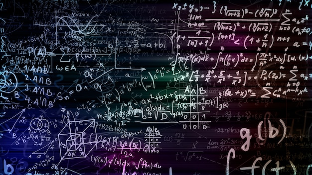 Rendu 3D de blocs abstraits de formules mathématiques situés dans l'espace virtuel