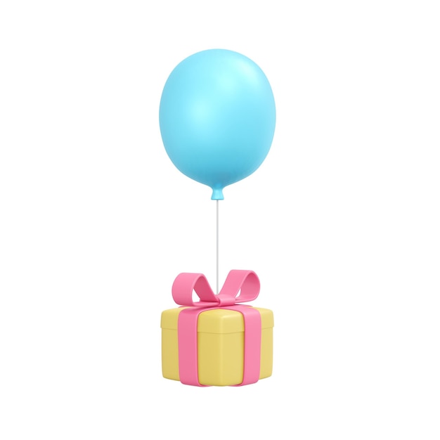 rendu 3d de boîte-cadeau et ballon isolé sur blanc pour la conception commerciale illustration de rendu 3d style dessin animé