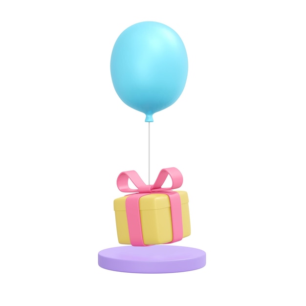 rendu 3d de boîte-cadeau et ballon isolé sur blanc pour la conception commerciale illustration de rendu 3d style dessin animé