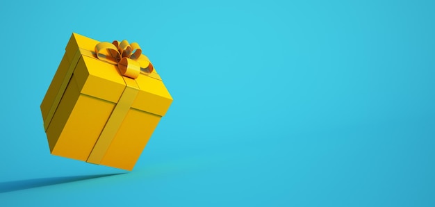 Rendu 3D d'une boîte cadeau en jaune et turquoise