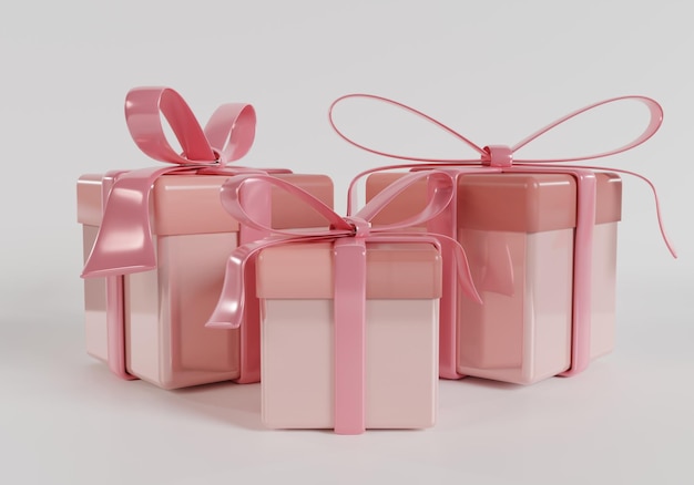 Rendu 3D, boîte-cadeau rose pour dames avec ruban rose.