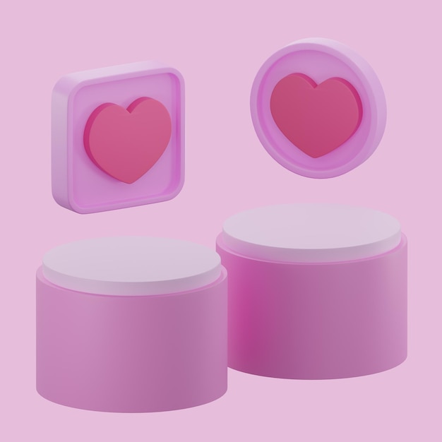 Rendu 3D Boîte en forme de coeur rose sur le podium pour la Saint-Valentin