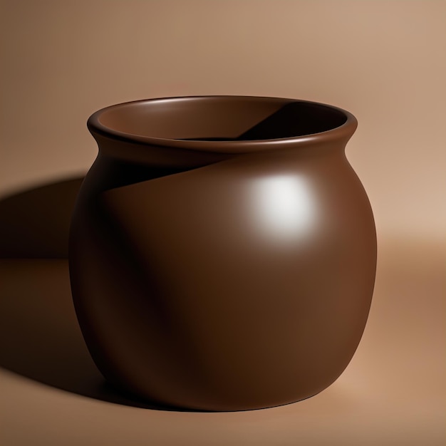 Rendu 3D d'un bol en céramique marron vide sur fond marronpot rond marron vide sur fond marron