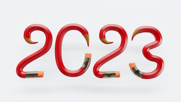 Rendu 3D de bonne année 2013 isolé sur fond blancxUne nouvelle année 2023 en forme de crayon rouge