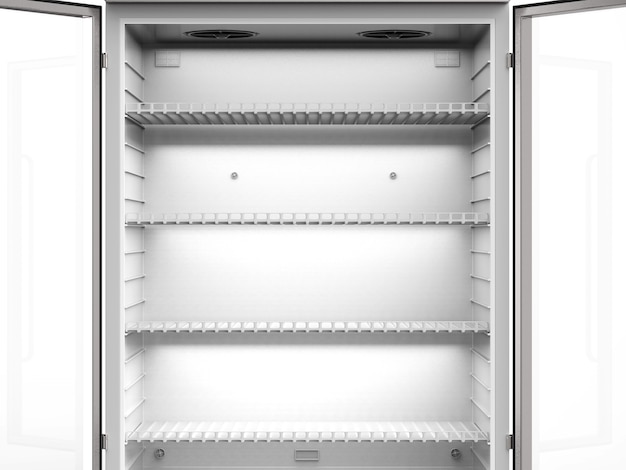 Le rendu 3D bouchent les étagères vides dans le réfrigérateur
