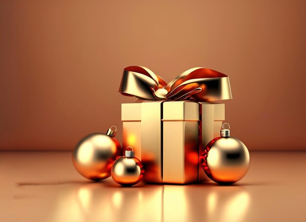 Rendu 3D de la boule de boîte cadeau de Noël en or