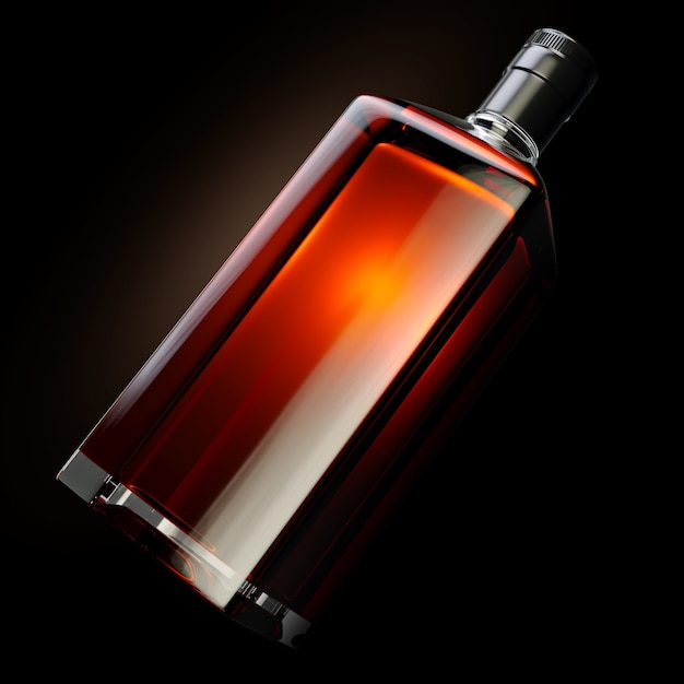 Rendu 3D de bouteille de whisky de forme carrée