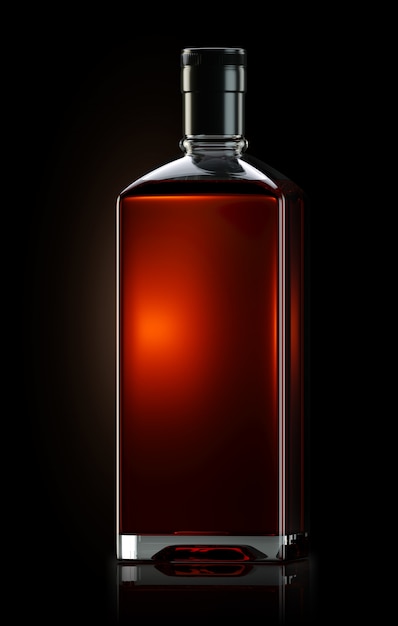 Rendu 3D de bouteille de whisky de forme carrée