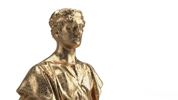 Rendu 3d buste or isolé Statue de l'homme doré audacieux et saisissant