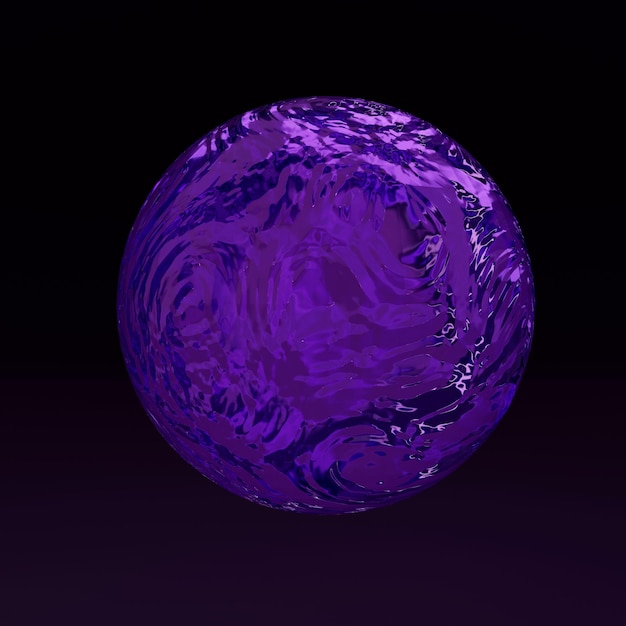 Rendu 3d d'une cage filaire de sphère bleue brillante 3d abstraite autour sur fond violet foncé