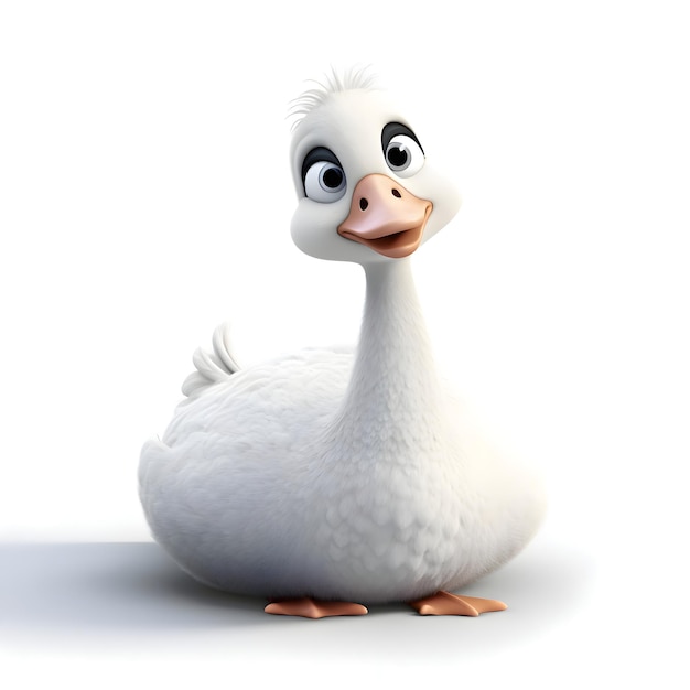 Rendu 3D d'un canard blanc avec une drôle d'expression sur son visage