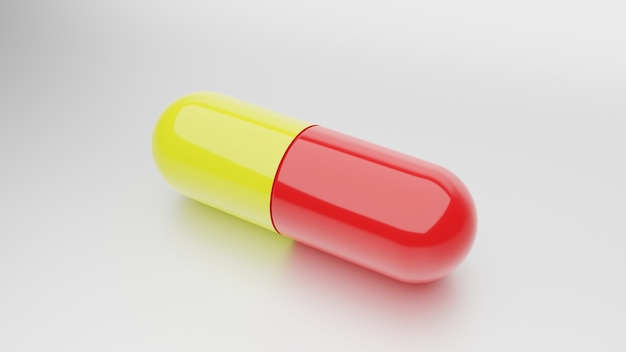 Rendu 3D d'une capsule rouge et jaune