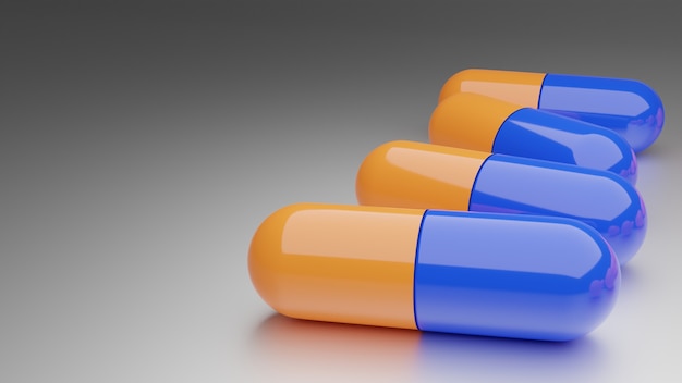 Photo rendu 3d de capsules bleues et orange