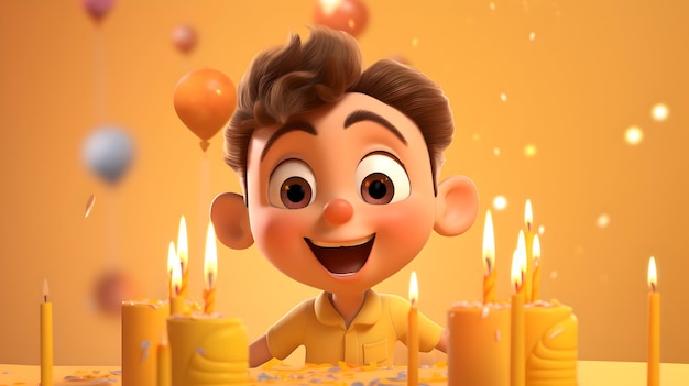 Un rendu 3D capturant un jeune personnage dans différents moments de célébration