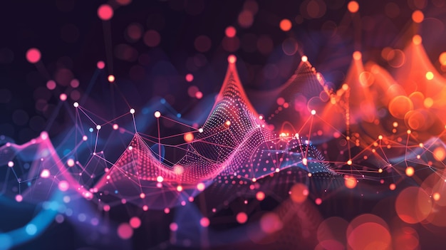 Un rendu 3D d'une carte de circuit imprimé avec des nœuds et des connexions lumineux