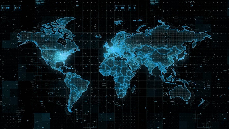 Photo rendu 3d de la carte du monde numérique