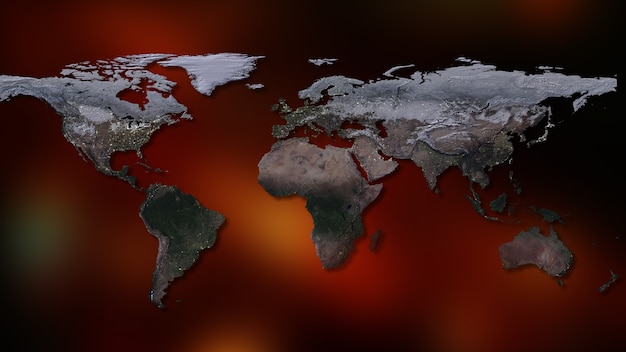 Rendu 3D de la carte de la planète terre avec les continents et les océans