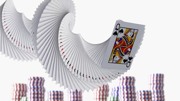 Rendu 3d Cartes de poker tombant