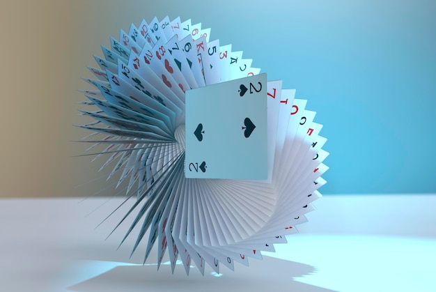 Rendu 3d Cartes de poker tombant